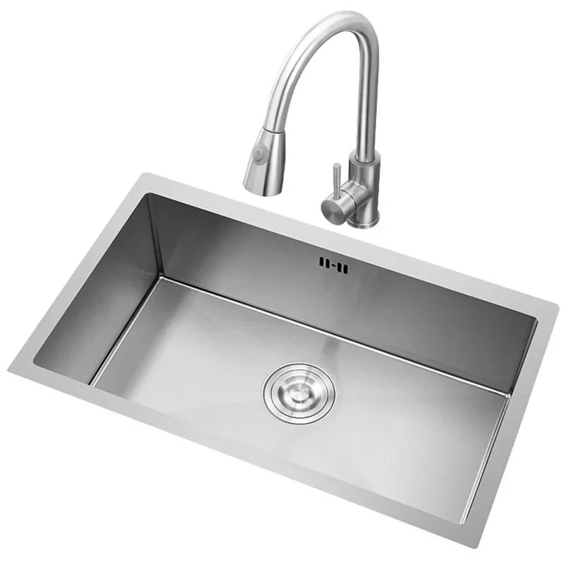 Stainless Steel Brushed Kitchen Sinks Handmade Single-slot Dish Washing Sink Built-in Dishwasher Household Kitchen Accessories