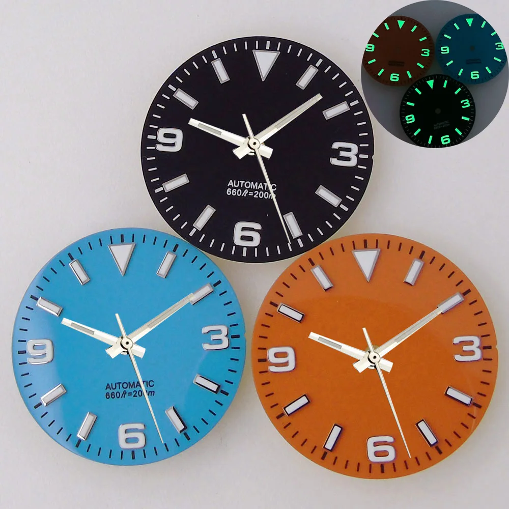 29mm Watch Dial Luminous for NH35 NH36 NH38 ETA 2824 PT5000 Watch Men Black Blue Orange DJ Hand Set Accessories Parts