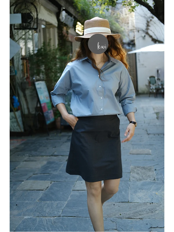 

Серый шерстяной костюм с юбкой А-силуэта для женщин: весенняя мода Sartoria Kui, высокая талия, дышащая и приятная для кожи шерстяная ткань