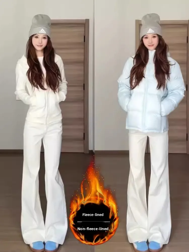 

High Waist Flared Jeans Women's Fleece Lined Bootcut Pants Casual Cotton Stretchy Bootleg Trousers for plus Size Ladies