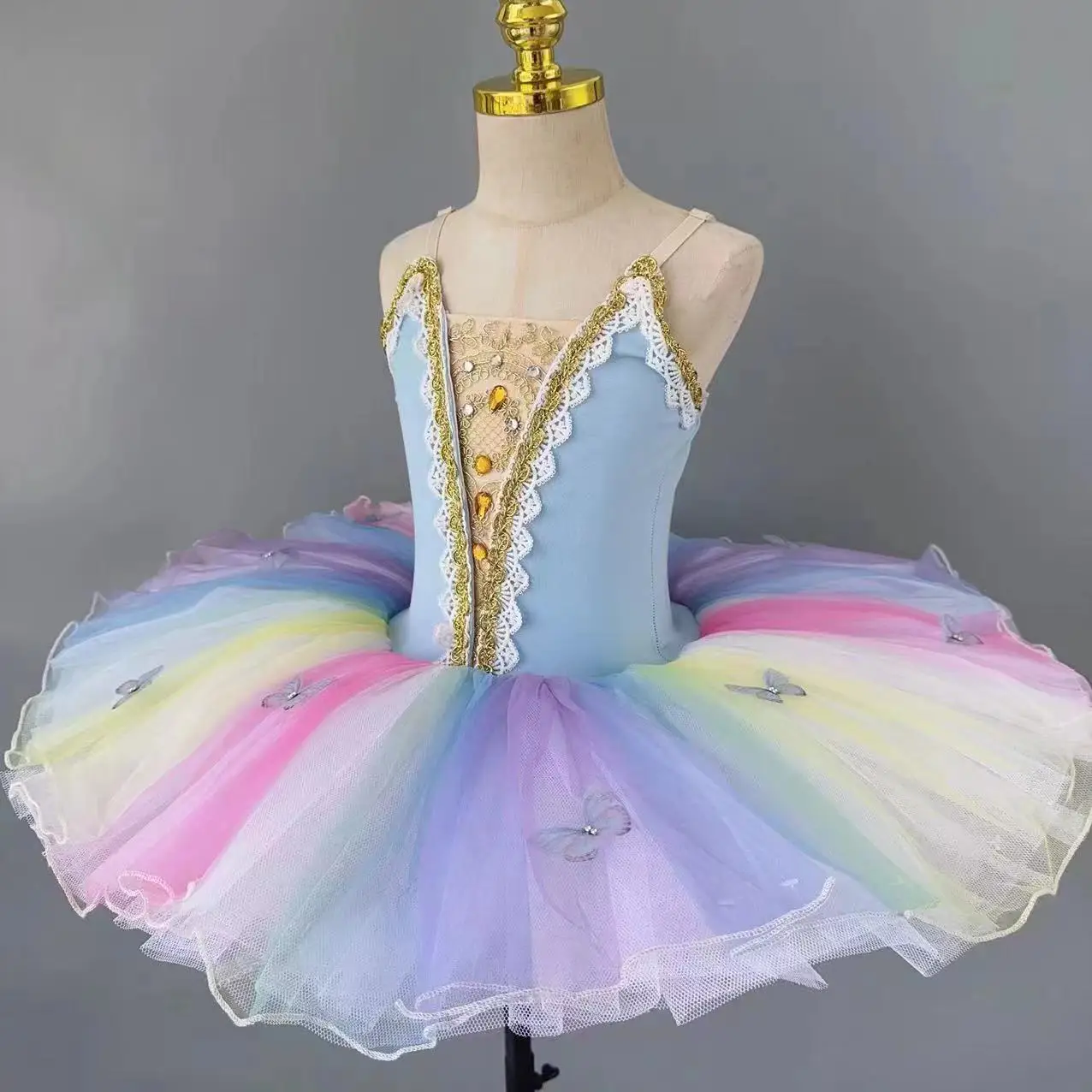 Kids Professional Ballet Skirt Girls Swan Lake Dance Children Rainbow Color Ballerina Ballet Dress Performance Dancing Costumes