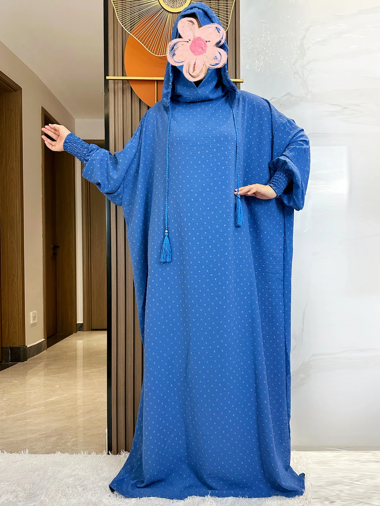 New 2024 Ramadan Muslim Double Hat Abaya Dubai Turkey Islam Prayer Garment Solid Color Soft Fabric Dress Islam Women Kaftan