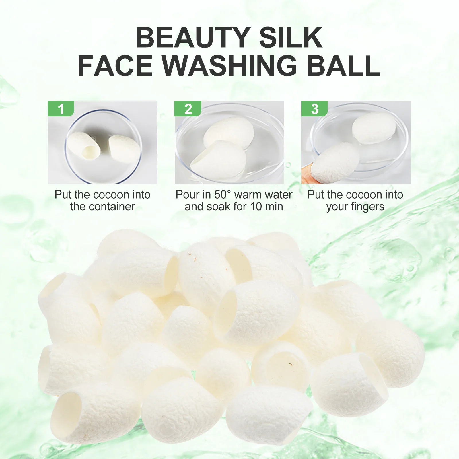 100 ชิ้นผ้าไหมธรรมชาติสด Ball Face Scrub ความงามทําความสะอาดผิว Silkworm Anti-Aging