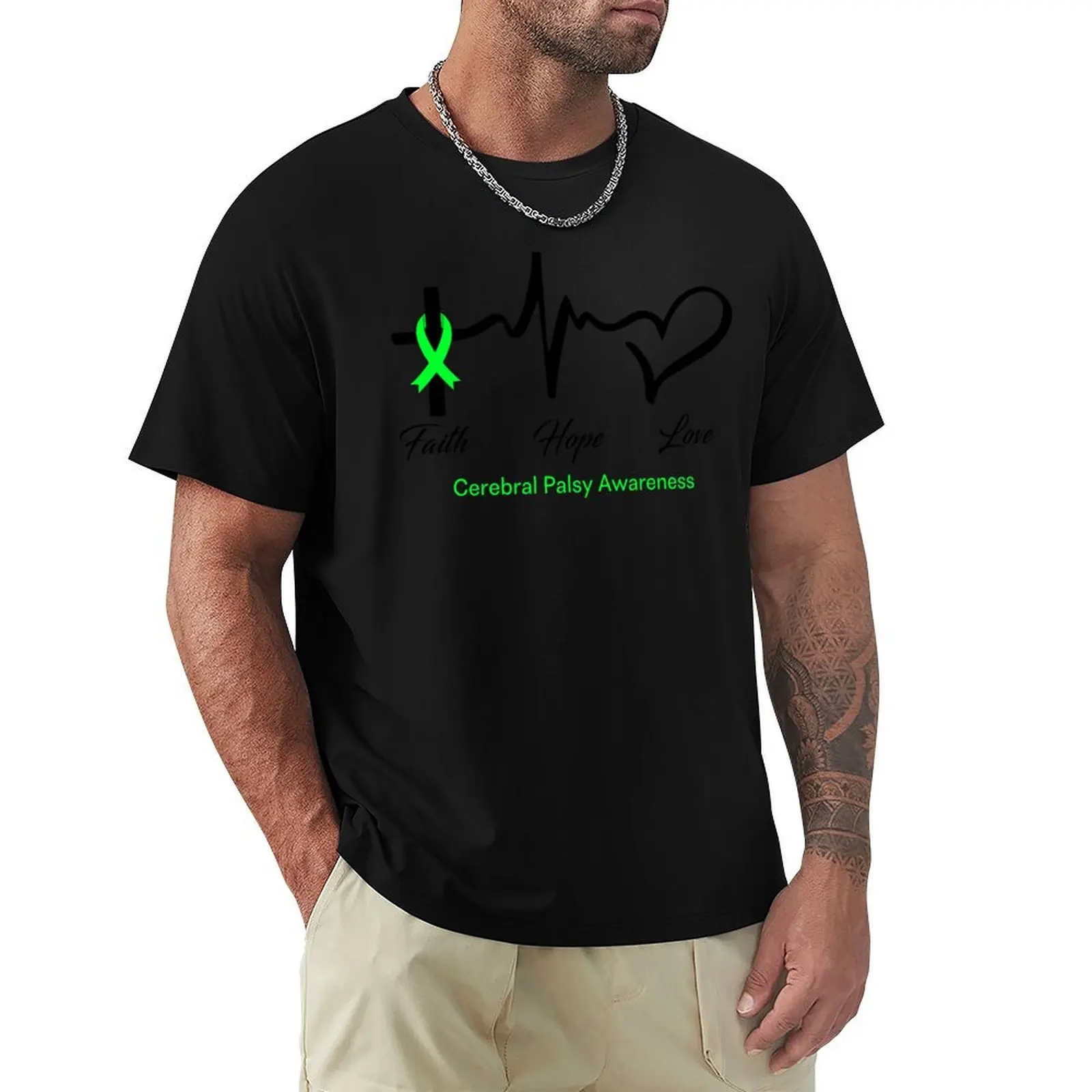 T-shirt anti-rides à manches courtes Faith Hope Love pour la sensibilisation à la paralysie cérébrale