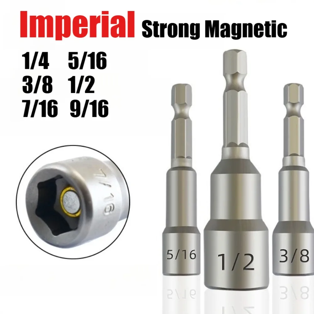 Adaptateur de douille à impact magnétique impérial de qualité industrielle, douille hexagonale magnétique puissante pour perceuse 1/4 5/16 3/8 1/2 7/16 9/16