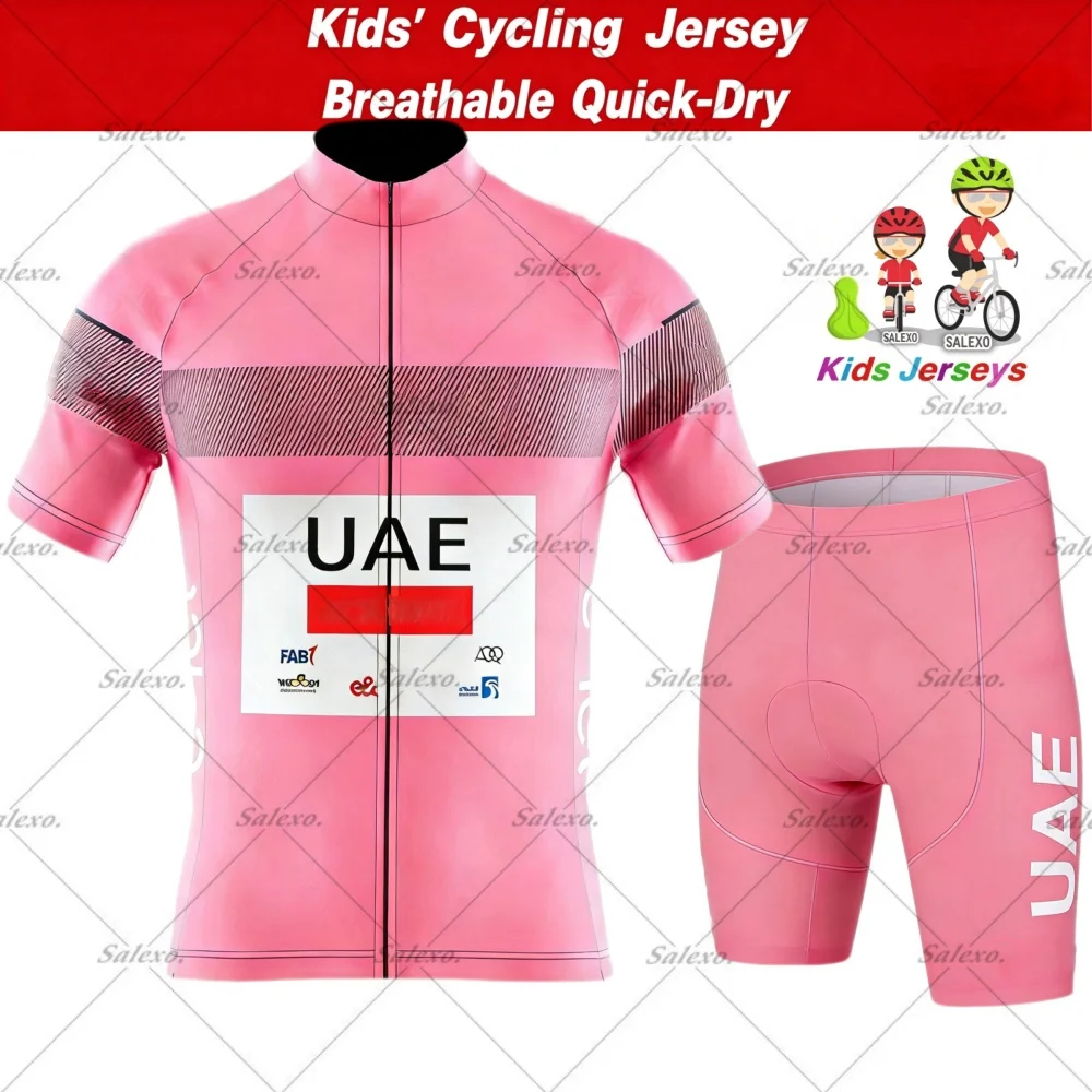 

Pink UAE Kids Cycling Clothing Bicycle Children's Short Sleeve Jersey with Shorts Set Boy Girl MTB Road Bike Suits Ropa Ciclismo