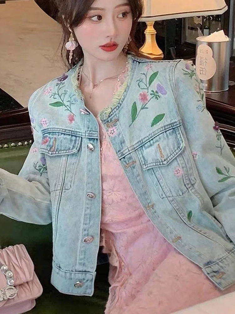 Embroidered Denim Jacket Women\'s Short Spring And Autumn Women Coat Jeans Jacket Womens Denim Jacket Outerwears