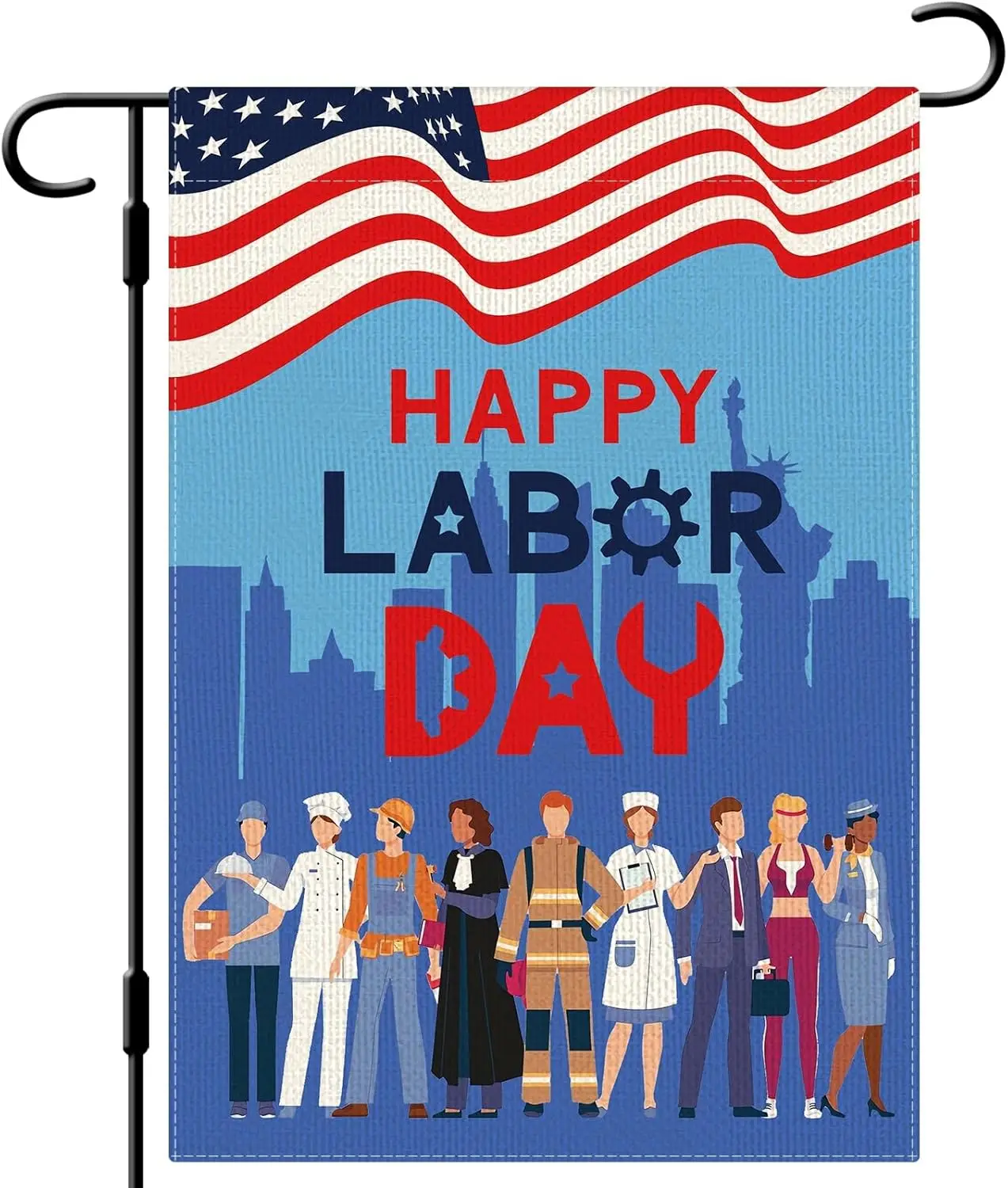 DLZDN Happy Labor Day Garden Flag Various Occupations People Flag 12×18 Inch Double Sided Vertical Burlap Farmhouse Yard Flag Ho