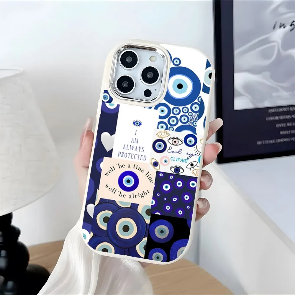 Lucky Eye Blue Evil Eye Print Phone Case Plating Camera Oval Soft Silicone For IPhone 16 15 11 12 13 14 Pro Max Thicken Candy Co