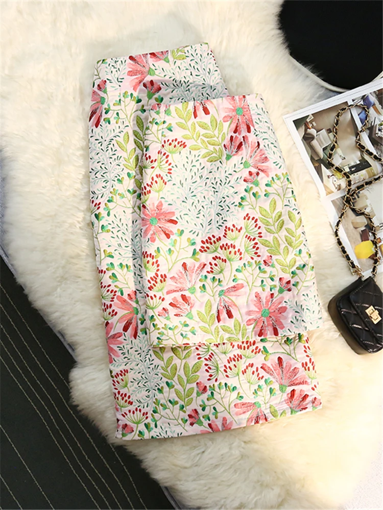 

Embroidery Floral Women's Wrap Skirts Spring Summer 2023 New High Waist Vintage Office Sheath Pencil Straight Midi Skirts Female