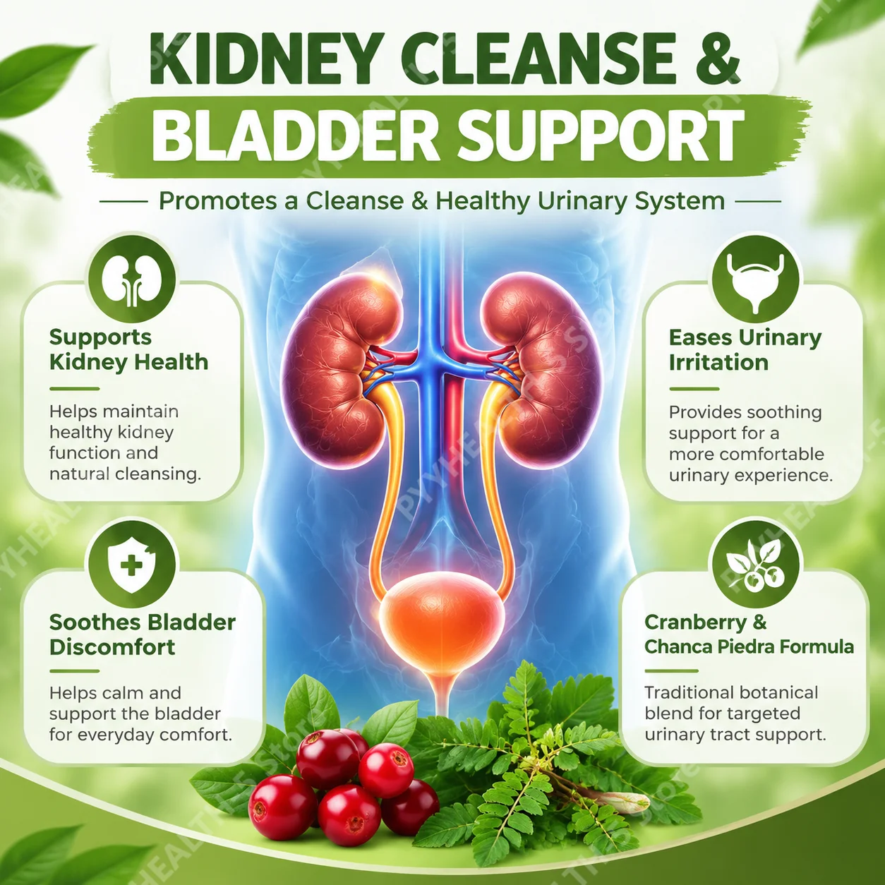 Kidney Cleanse Detox Capsules Ease Urinary Irritation Soothe Bladder Discomfort Cranberry Chanca Piedra Formula, 60 Veggie Caps