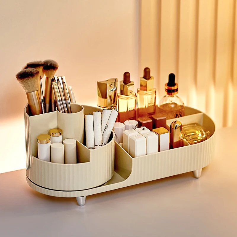 

Cosmetics Storage Box For Dresser Large Capacity Makeup Shelf Rotating Dressing Brush Lipstick Eye Shadow Organizer