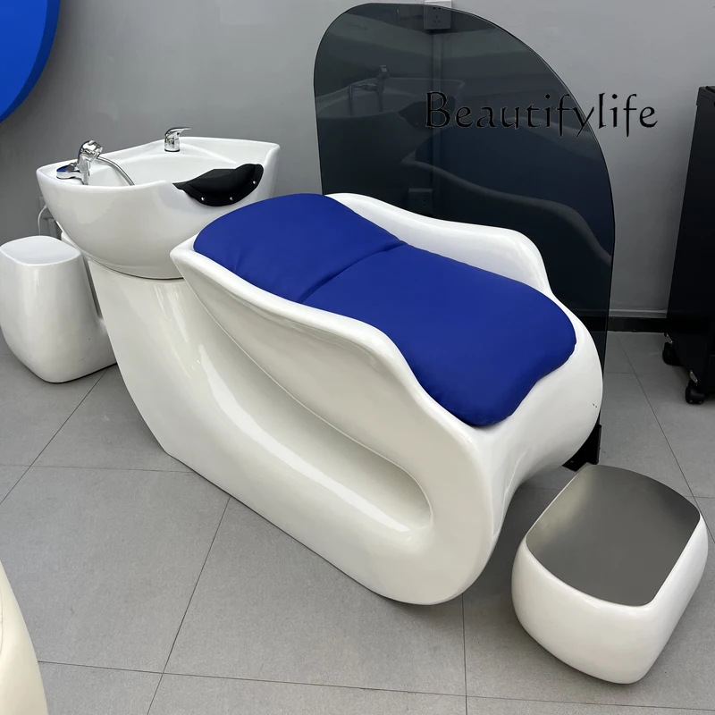 

High-End Internet Celebrity Barber Shop Shampoo Chair for Hair Salon High Quality Half Lying Ceramic Basin Flushing Bed