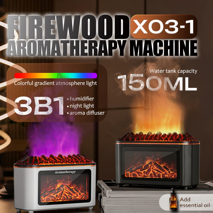 Vintage Flame Aroma Diffuser, 7-Color LED, 150ml USB, Quiet Cool Mist for Home