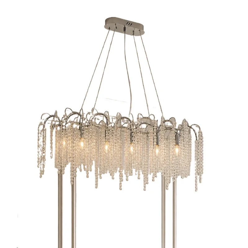 French tassel living room chandelier, light luxury high-end cream wind crystal villa dining hall main light