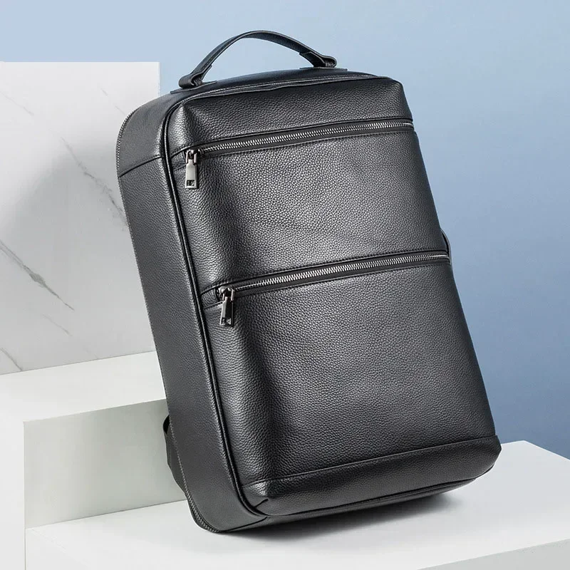 Sacs à dos en cuir véritable pour hommes et garçons, sac à dos étudiant en cuir naturel, sac d'ordinateur portable de luxe, 2024 pouces, nouvelle marque, 15.6