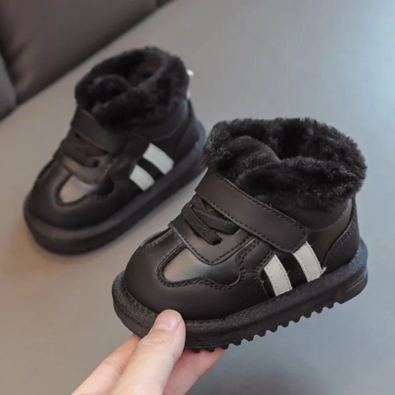 2024 Winter Snow Boots for Girls PU Leather Plush Warm Cotton Shoes Anti-slippery Soft-soled Velvet Soft Winter Footwear for Kid