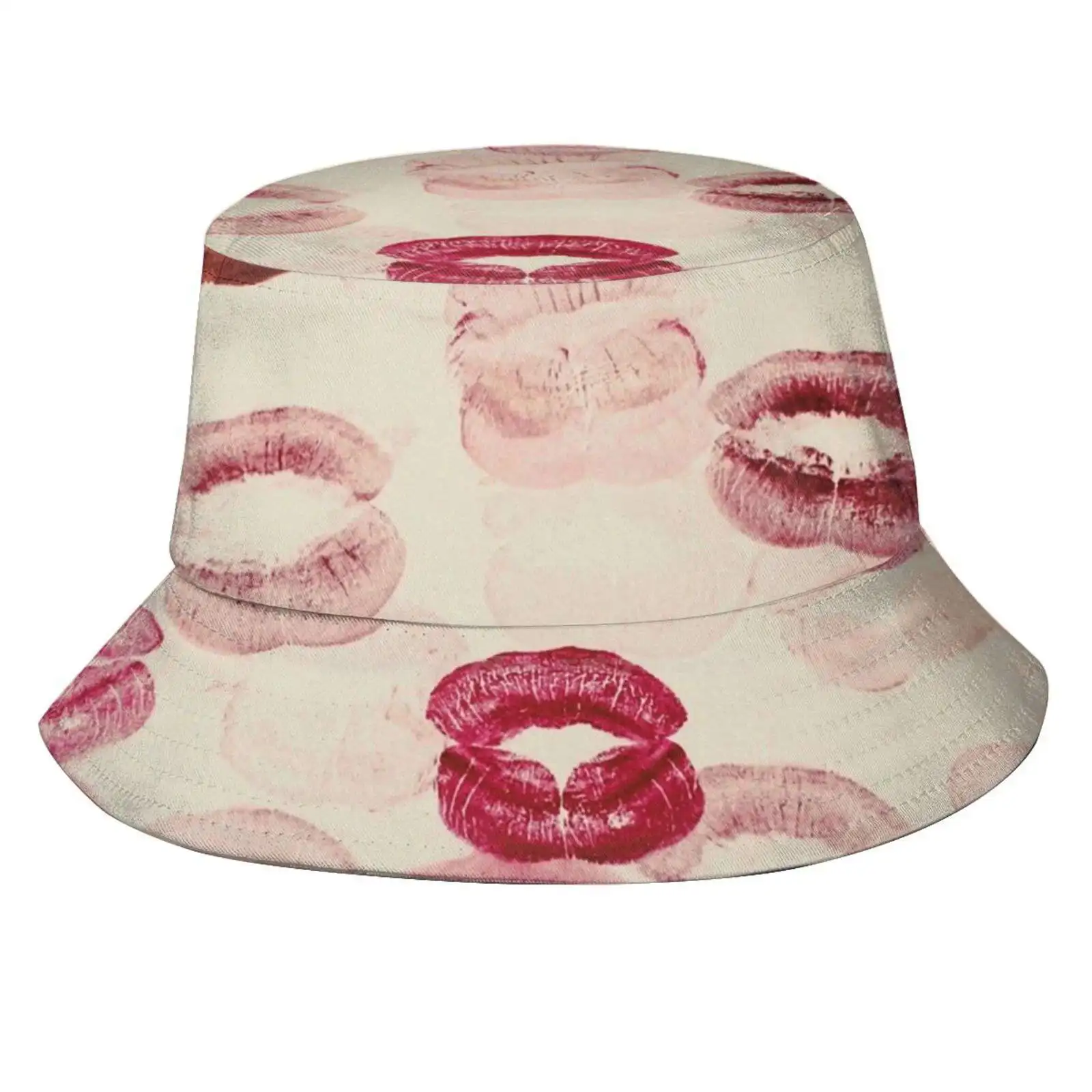 Kisses Pattern Red Pink Lipstick Aesthetic Pinterest Coquette Dollette Sun Cap Fisherman Hat Bucket Hats Aesthetic Pink Red