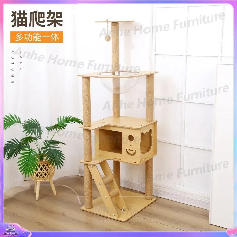 Cat Tree Climbing Frame with Scratching Posts and Jumping Platforms for Large Cats Indoor Multi Level Cat Condo Space Saving