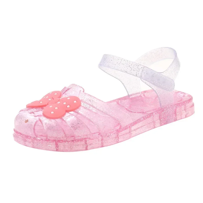 

Сандалии для девочек с мультяшным бантом и вырезами, прозрачные водонепроницаемые Нескользящие туфли с пряжкой, дышащая модная обувь для улицы