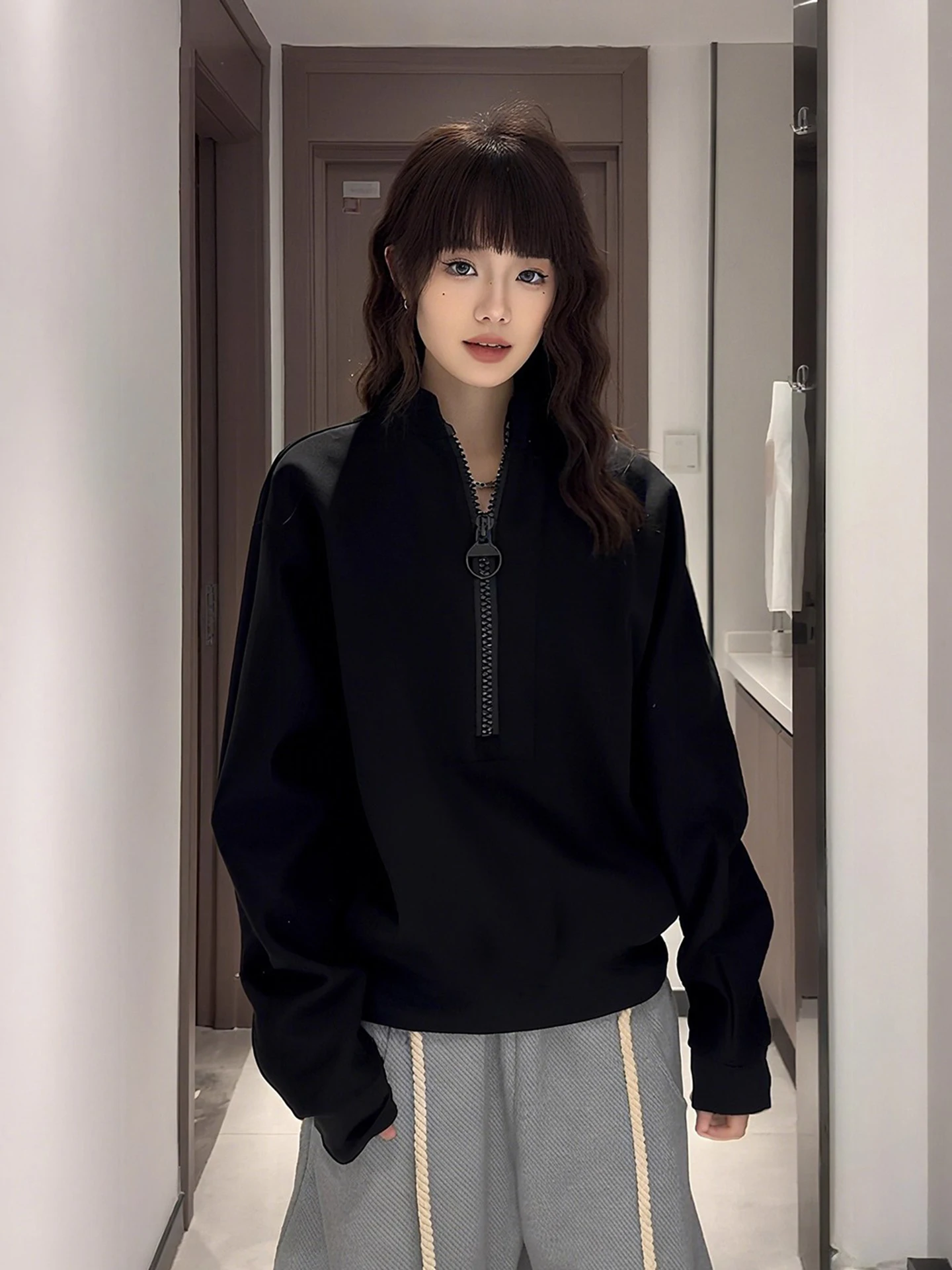 

American Sle Hoodie Jaet Men's Autumn Winter Heavyweight Hard And Stiff Korean Lazy Sle Cleanfit Stand Collar Coat