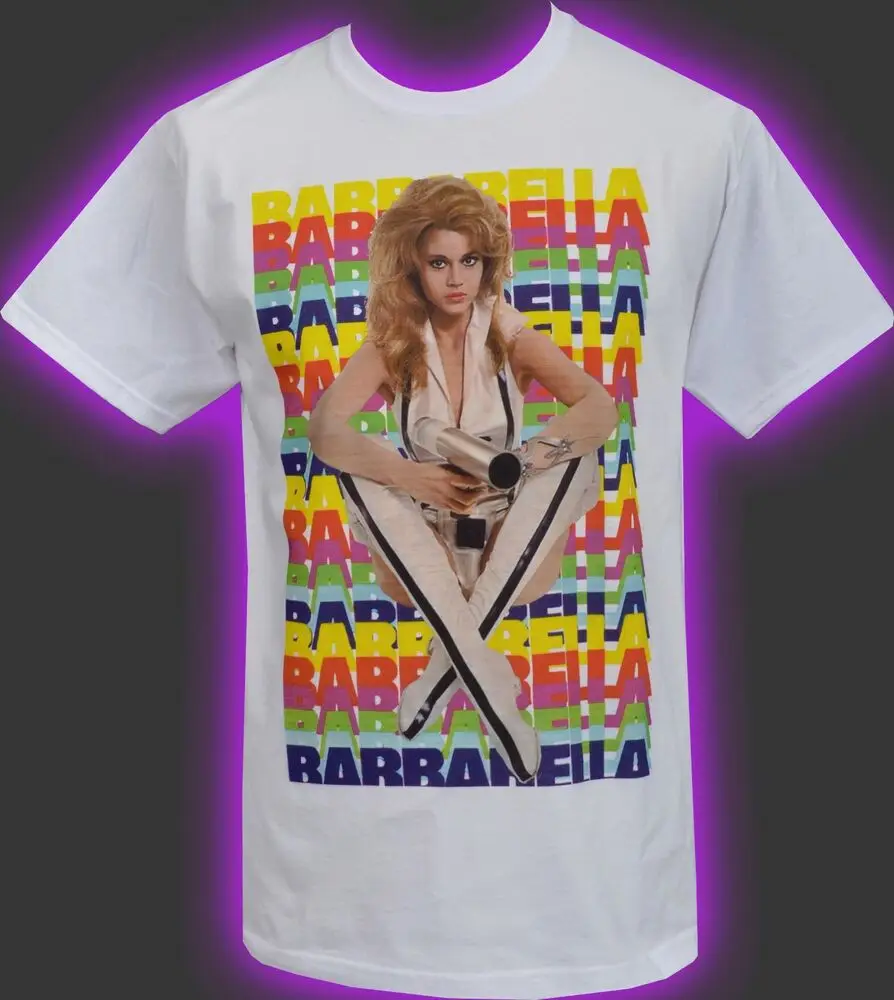 MENS WHITE T-SHIRT BARBARELLA JANE FONDA SCI FI CULT 60s BOMBSHELL ALIENS Luxury Brand Retro OversizedHigh quality brand