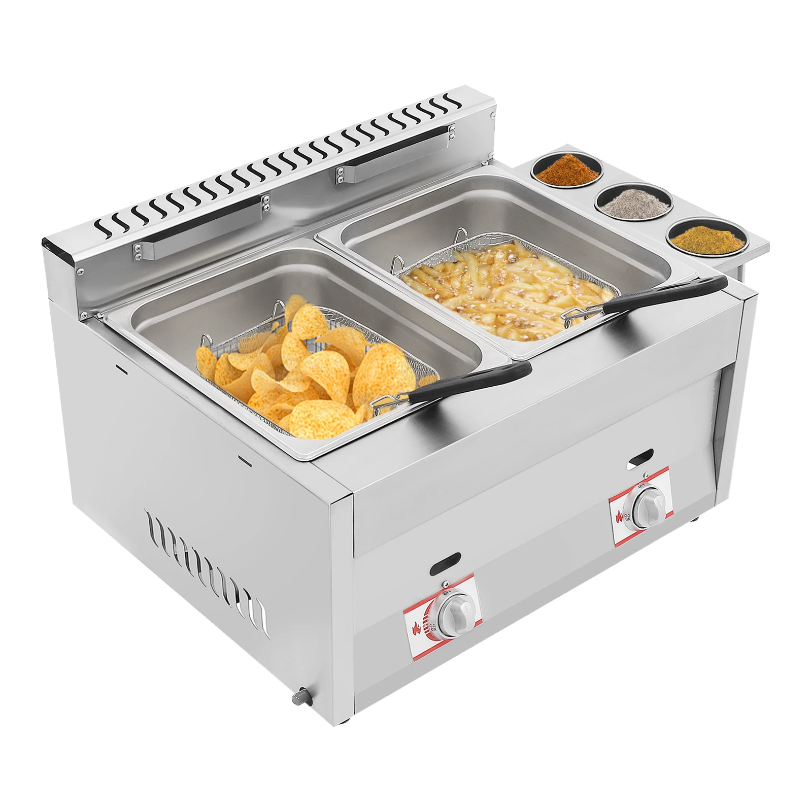 

Commercial Grade Countertop Dual Tank Deep Fryer with Basket And Lid Electric Cooking Appliance