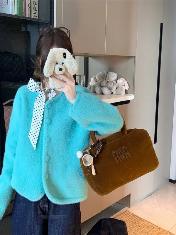 

Женский вязаный кардиган большого размера мятного цвета с узлом, свободного кроя, осенне-зимний, новый, универсальный, повседневный топ