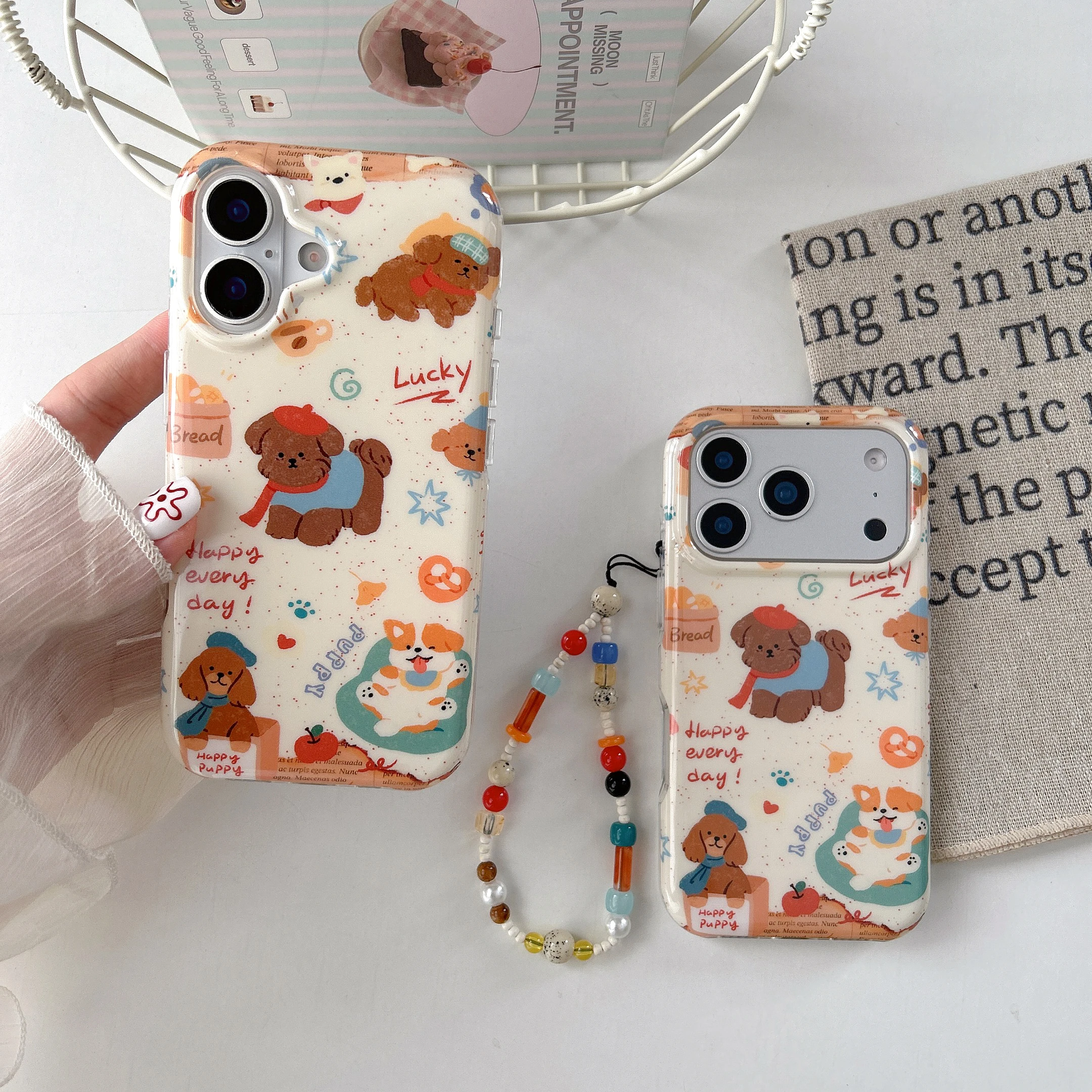 Koreanische Ins Nette Cartoon Hunde Pfotenabdrücke Sterne Äpfel Perlen Armband Telefon Fall für iPhone 17 16 15 14 13 Pro max Zurück Abdeckung Fonds