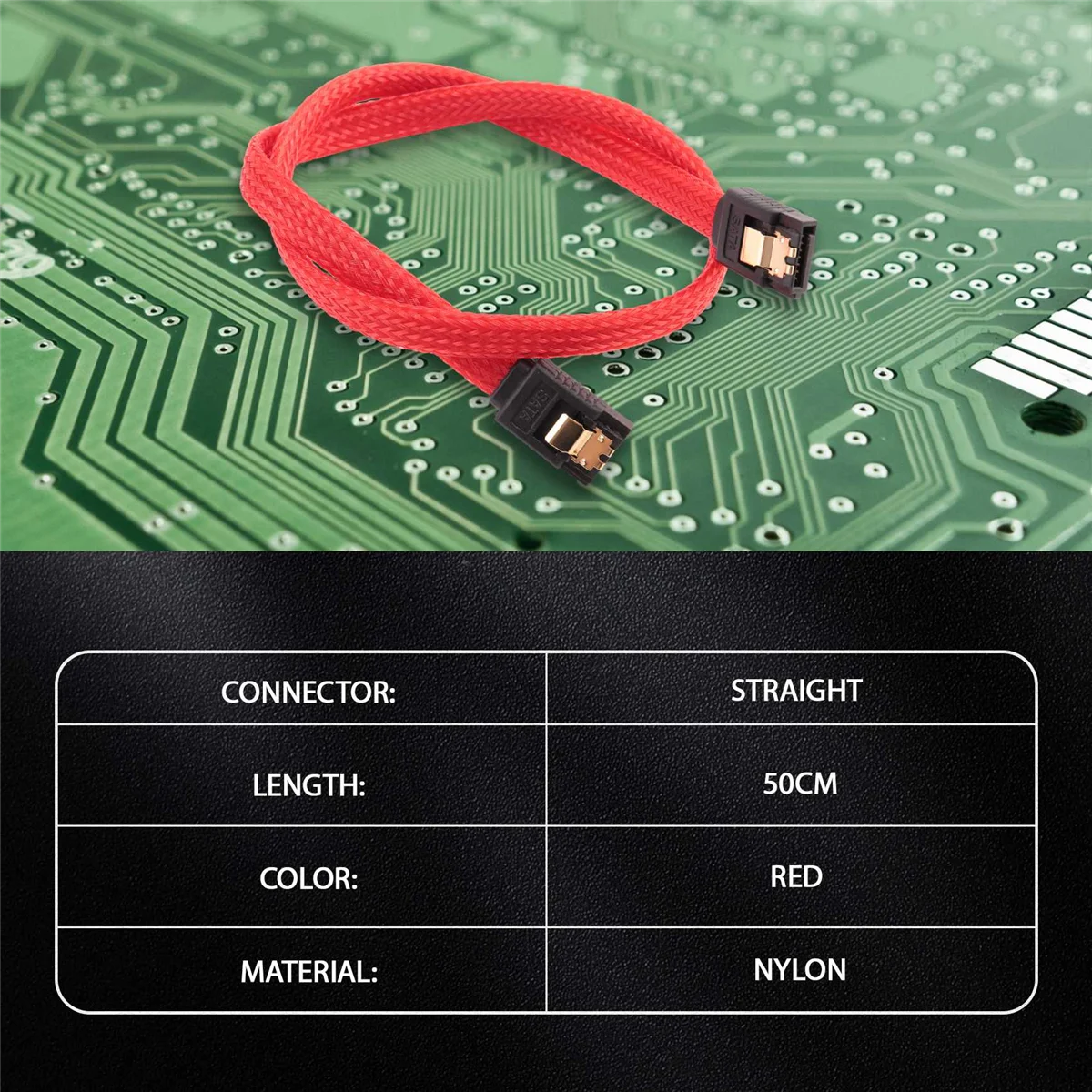 50CM SATA 3.0 III SATA3 7pin Data Cable 6Gb/s SSD Cables HDD Hard Disk Data Cord with Nylon Sleeved Premium Version(Red)