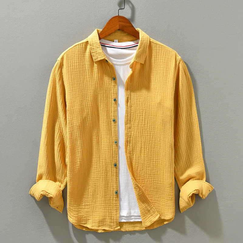 2024 Spring Autumn new solid color long-sleeve shirt pure cotton comfortable fashion lapel casual shirt one piece delivery