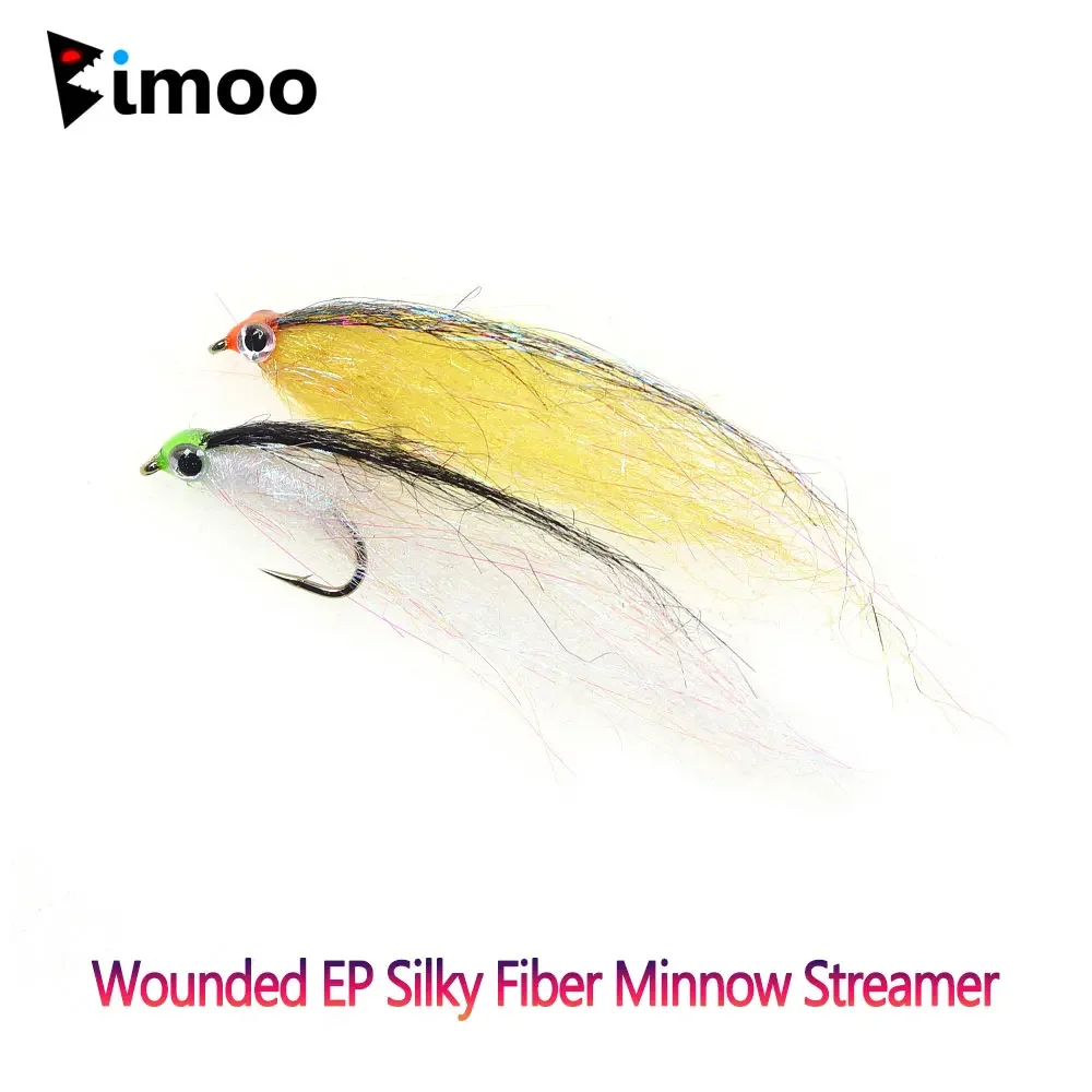 

Bimoo 4PCS Slowly Sinking Wounded EP Silky Fiber Minnow Streamer Ice Dub Baitfish Streamer Fly Salmon Bass Trout Fishing Lures