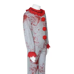 Movie Killer Clown Joker Costume for Child Scary Horror Gray Jumpsuit with Blood Fancy Hallween for Boys