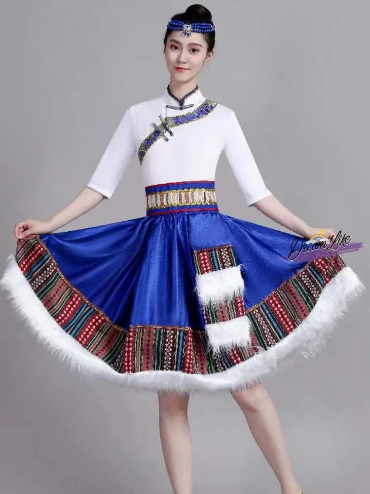 

Tang Costume Ethnic Minori Women's Skirt Large Swing Performance Costume Square Dance Practice orm f-length Skirt