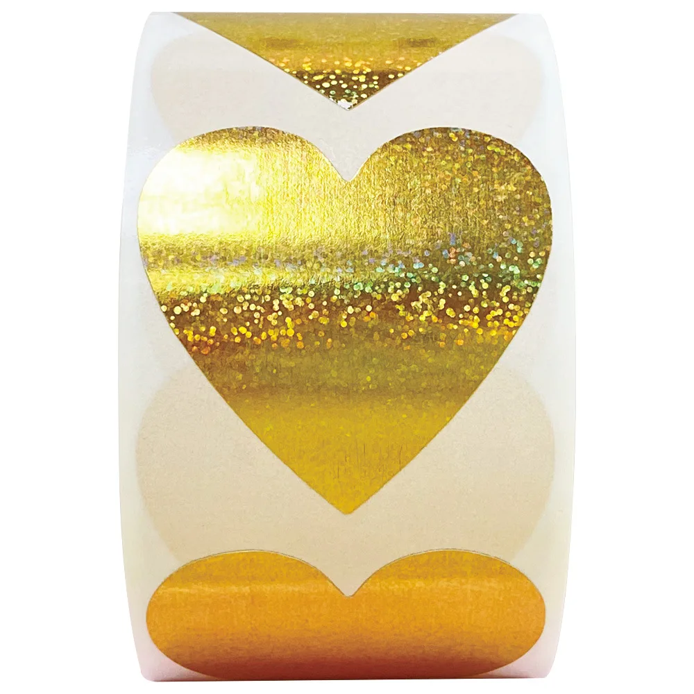 250Pcs 3.8Cm/1.5In Gold Glitter Heart Decorative Label Stickers, Packaging Box Decoration Stickers, Business Product Packaging Stickers, Gift Box Decoration Stickers, Party Gift Decoration Stickers, Envelope Sealing Decoration Stickers