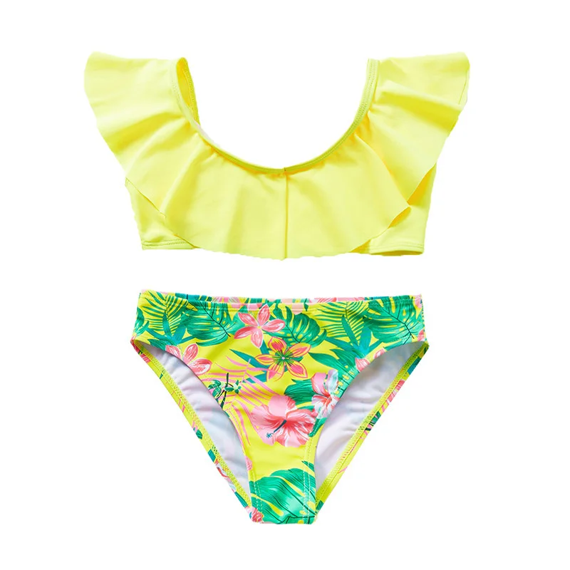 ملابس سباحة مقسمة للأطفال، ملابس سباحة كبيرة للأطفال والفتيات، حافة مكشكشة كبيرة، ملابس سباحة بيكيني للأطفال