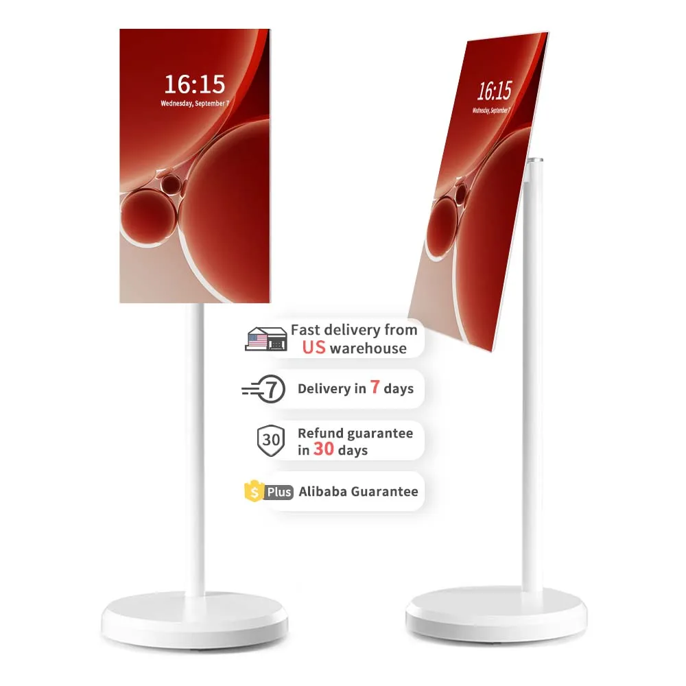 White 6GB+128GB Tv on Wheels Movable Charging Screen Display Built-In Battery Speaker Smart Interactive Portable TV