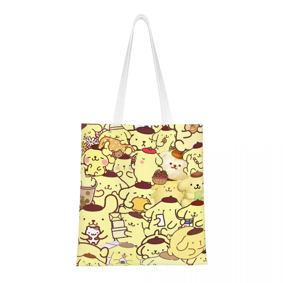 

Women Men Sanrio Kawaii Pom Pom Purin Tote Bags Large Capacity Grocery Bag for Shopper Handbags