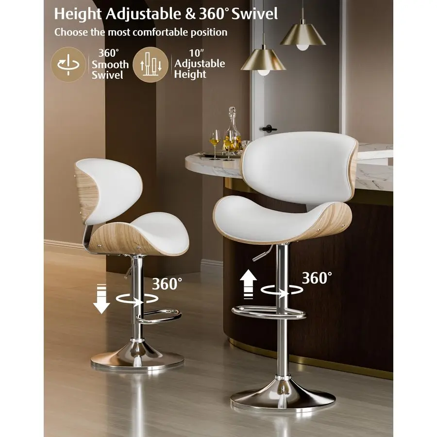 Stools Set of 3, Adjustable Swivel Leather Bar Stools for Kitchen Island, Mid Century Modern Counter Height Bar Chairs Barstool