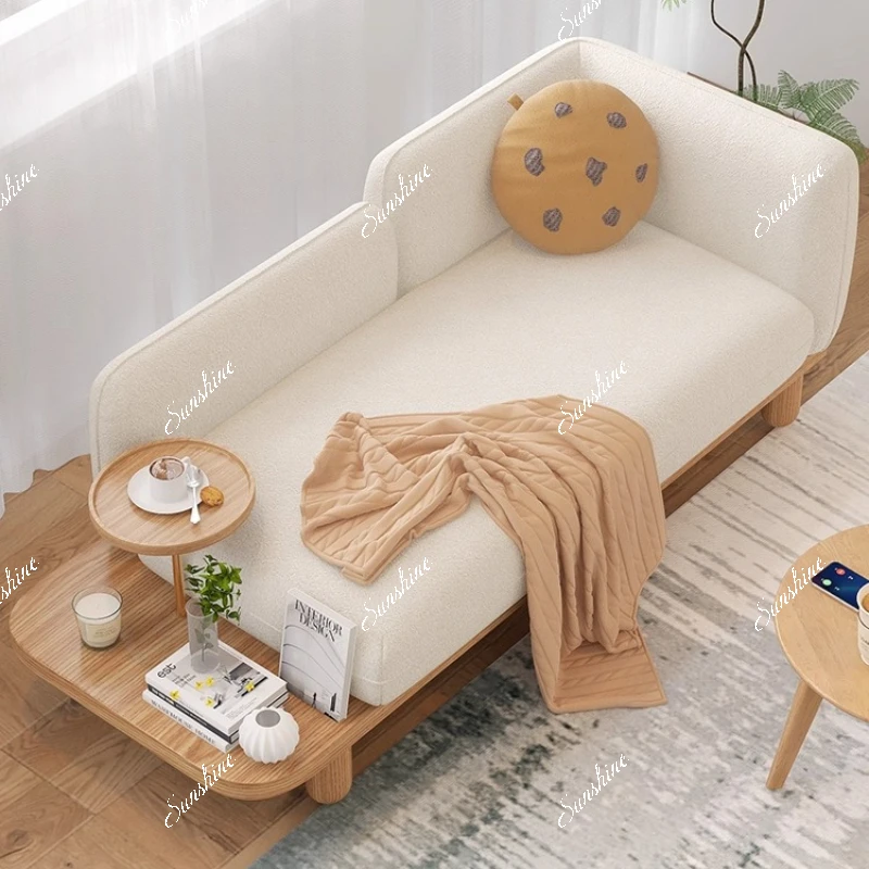 

Lamb fleece sofa log cream style Japanese solid wood simple modern small apartment living room