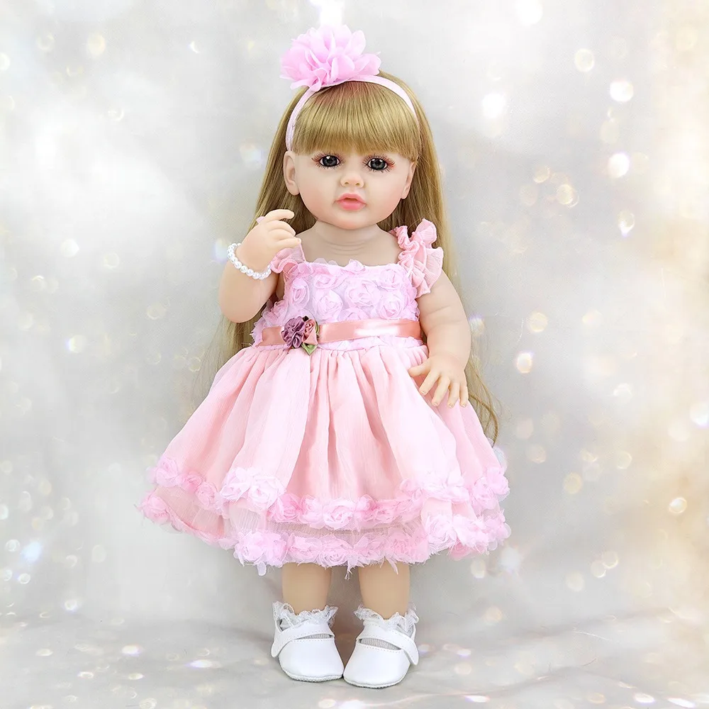 

55CM 22Inch Full Soft Vinyl Body Rebirth Girl Doll with Realistic Acrylic Eyes Children Accompany Washable Toy Birthday Gift