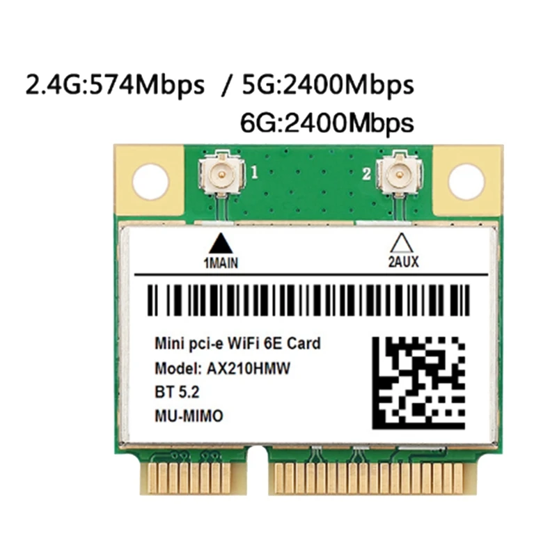 AX210HMW Wifi Card + 2xantenna Wifi 6E Mini pci-e AX210 802.11Ax/Ac 2.4G/5G/6Ghz BT5.2 adattatore Wireless per Laptop