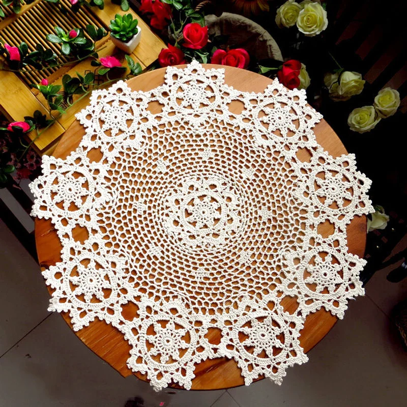 

Pastoral Round handmade flower crochet table cover cloth kitchen tablecloth Christmas wedding Table decoration and accessories