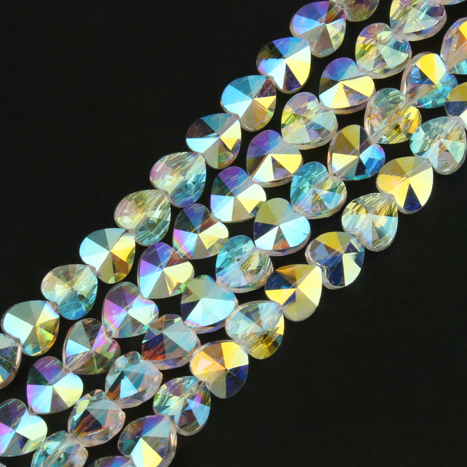 30pcs AB Color Transparent Heart Glass Crystal Bead Spacer Loose Beads for DIY Bracelet Jewelry Making 15inch 11x8mm