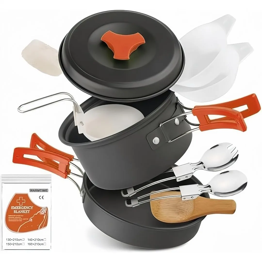 

12-Piece Lightweight Camping Cookware Set with Non-Stick Pots and Utensils for Backpacking Hiking Compact Mess Kit for 1-2