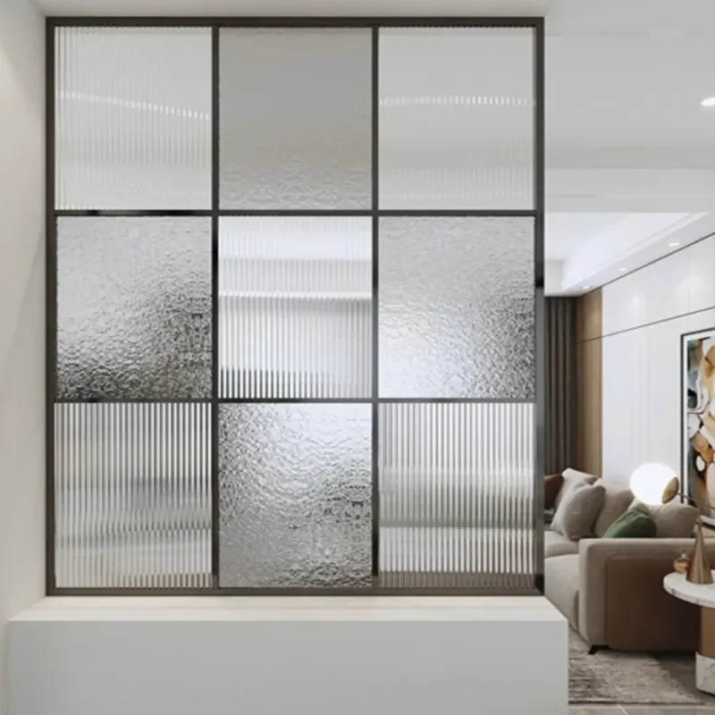 Modern Stainless Steel Screen with Fluted Glass Half Wall Partition for Living Room Entrance Simple Nordic Style Divider