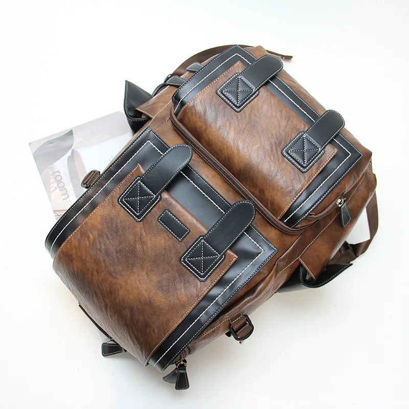 Zaino da viaggio grande da uomo vintage Zaino da viaggio casual per uomo Zaino per laptop universitario in PU di grande capacità Borsa a tracolla per scuola per studenti