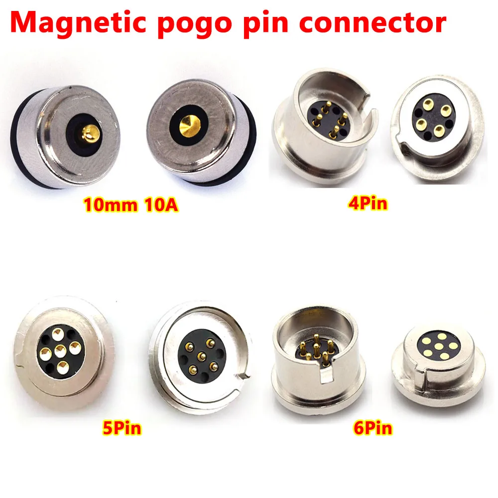 

1sets 4P 5P 6Pin10A High Current Magnet Suction Spring Pogo Pin Connector Male Female Probe DC Power Charging Magnetic Connector