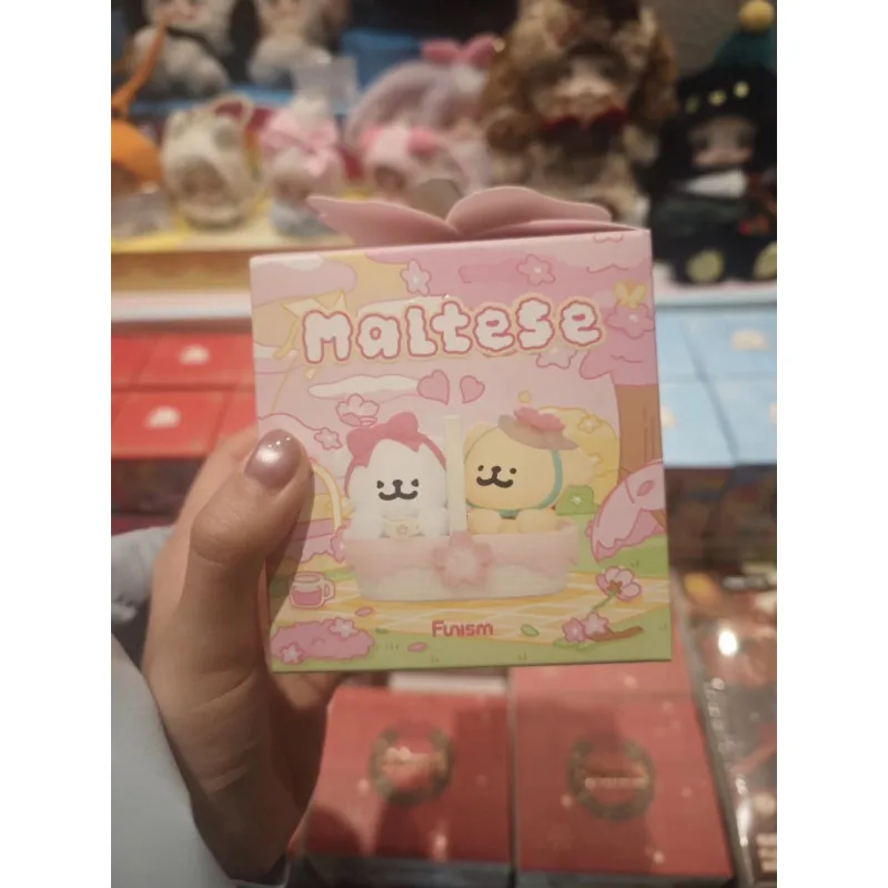 

Maltese Figure Dog Doll Romantic Cherry Blossoms Model Blind Box Children Toy