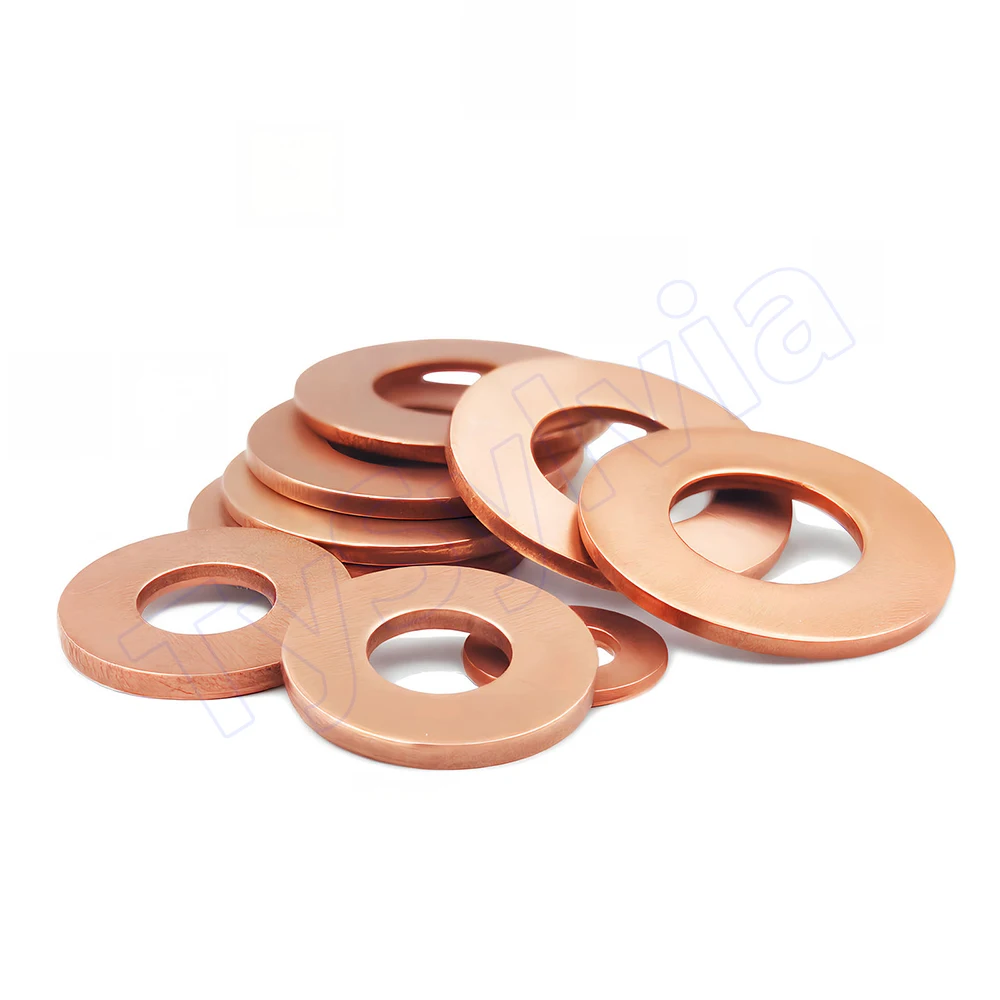 M3-M60 T2 Copper Flat Washer Pure Copper Gasket OD 5-68mm Sealing Washer Thickness 1 1.2 1.5 2mm